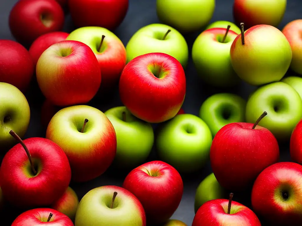 A close up photo of a group of Acey Mac apples with red and green skin.