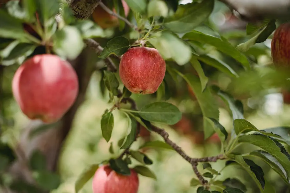 Various apple tree branches spreading out with apples growing on them