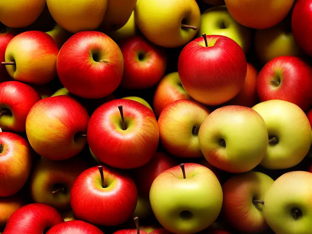 A close-up image of ripe EverCrisp apples, displaying their rich color and crisp texture.