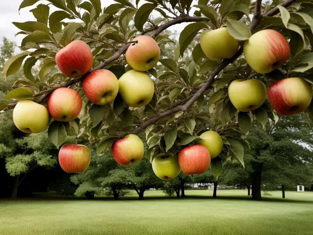 Image of ripe Gee Whiz Apples on a tree branch