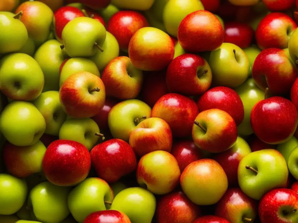 A close-up image of red and green Jazz Apples, with a crisp and juicy appearance.