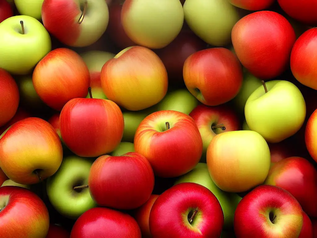 Image of Jonathan Apples showcasing their round shape and green to yellow base color with a blush of reddish striping.