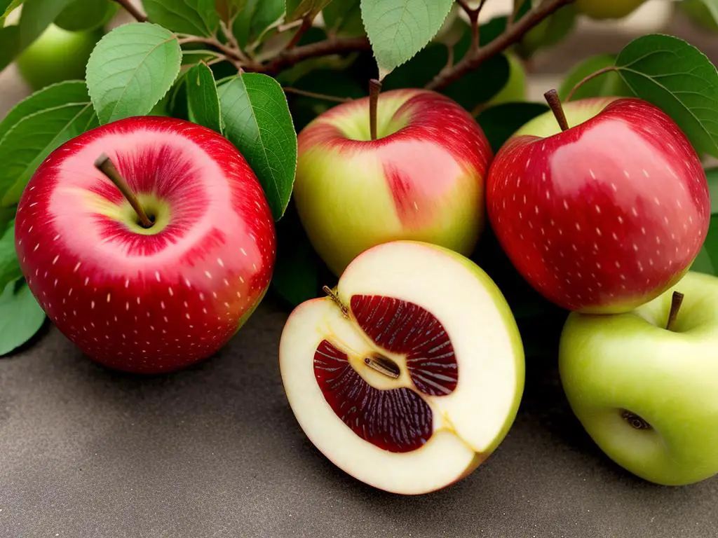 Image of fresh Lucy Rose apples with red-colored flesh inside