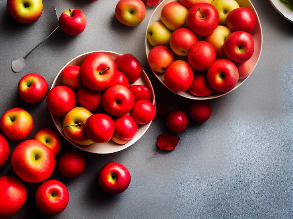 Image of a bowl of Ludacrisp apples, showcasing their vibrant red color and size.