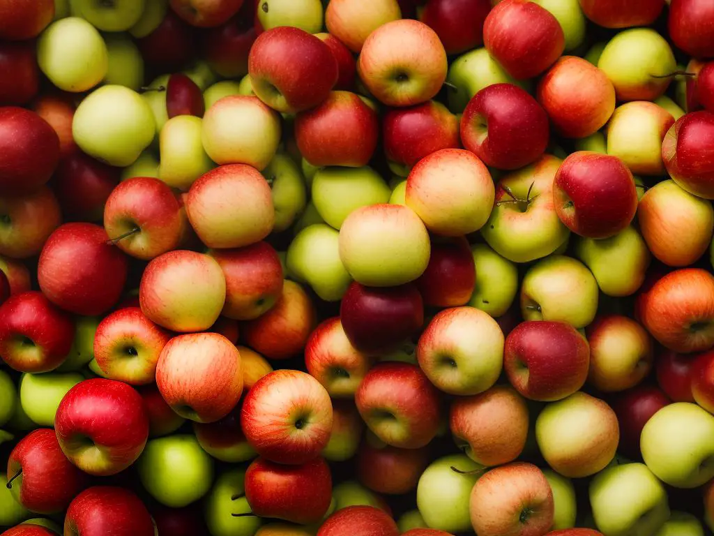 A close-up image of Macoun apples with their red and green colors standing out in a farmer's market display.