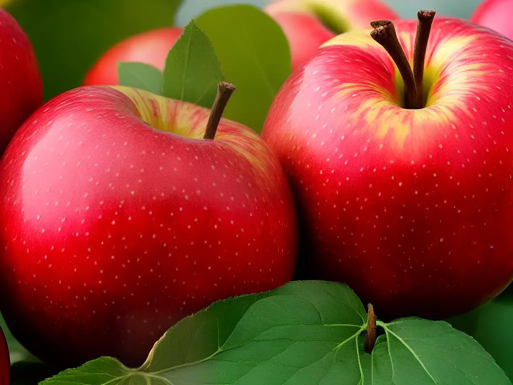 A close-up image of a Royal Red Honeycrisp apple showing the deep red, almost burgundy skin and white to cream-colored flesh inside.