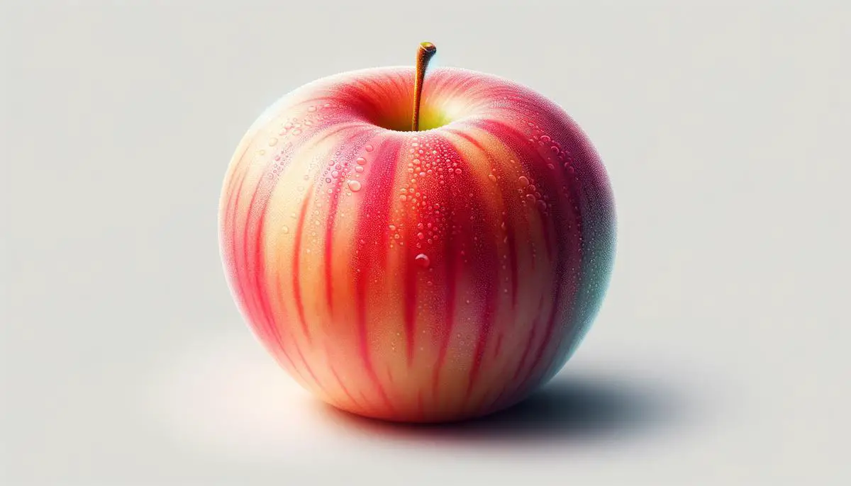 A close-up image of a Sekai Ichi apple, showcasing its vibrant colors and hinting at its crisp texture