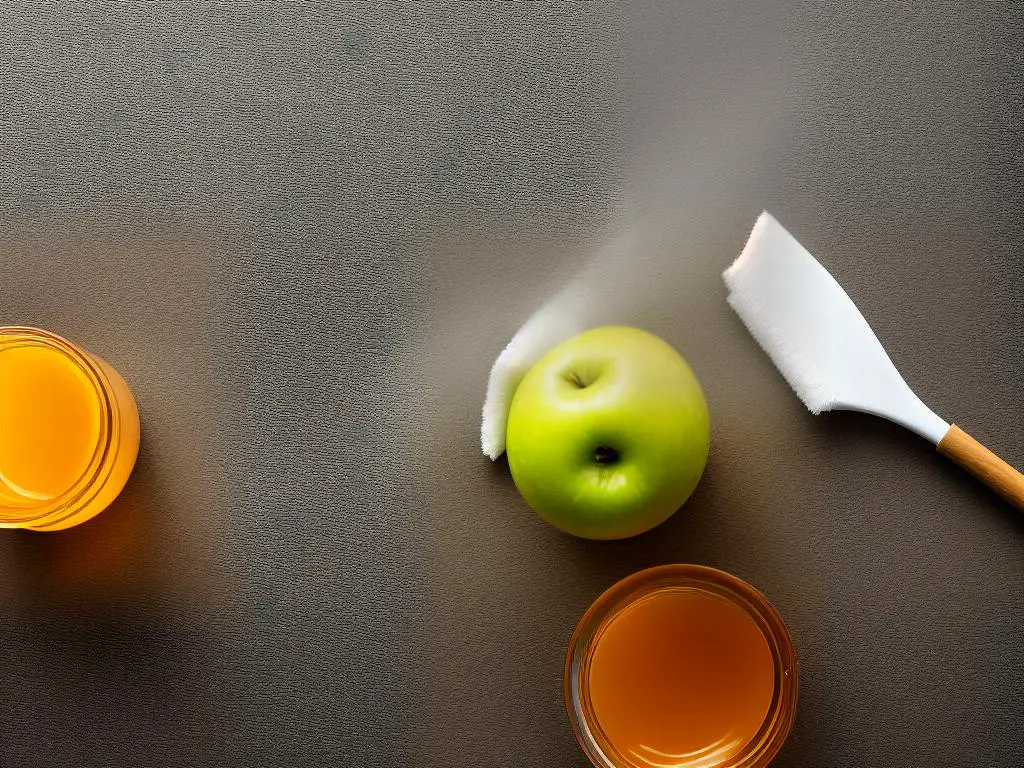 An image showing apple cider vinegar being used to clean different surfaces, like upholstery, carpets, and tiles.