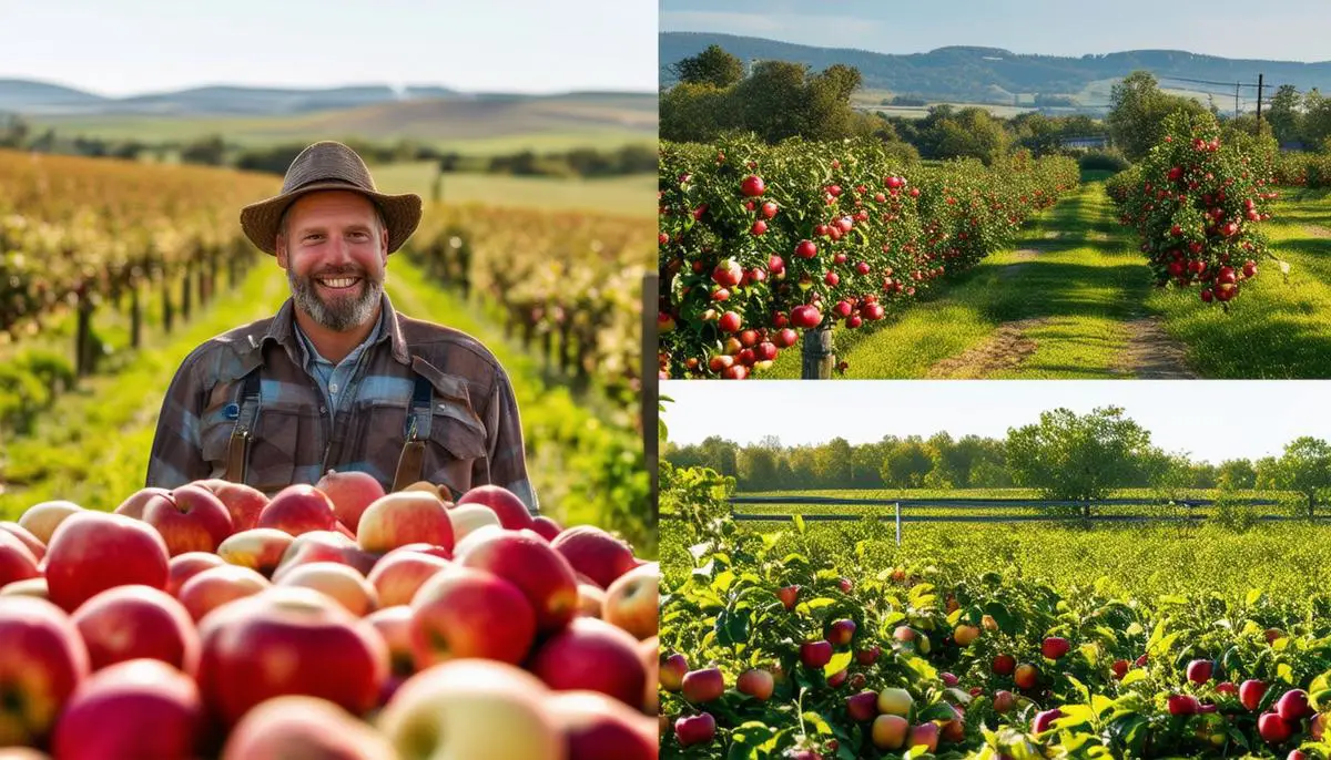 A split image showing challenges and successes of apple farm agritourism