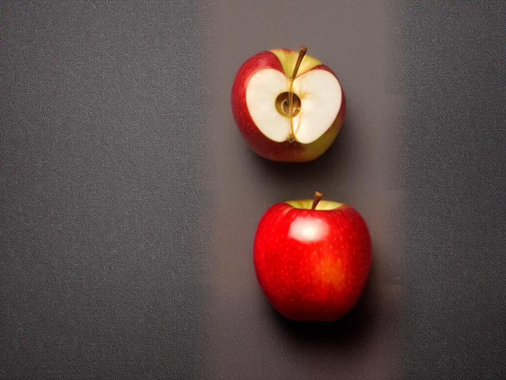 an image of an apple with an open core revealing the seeds inside