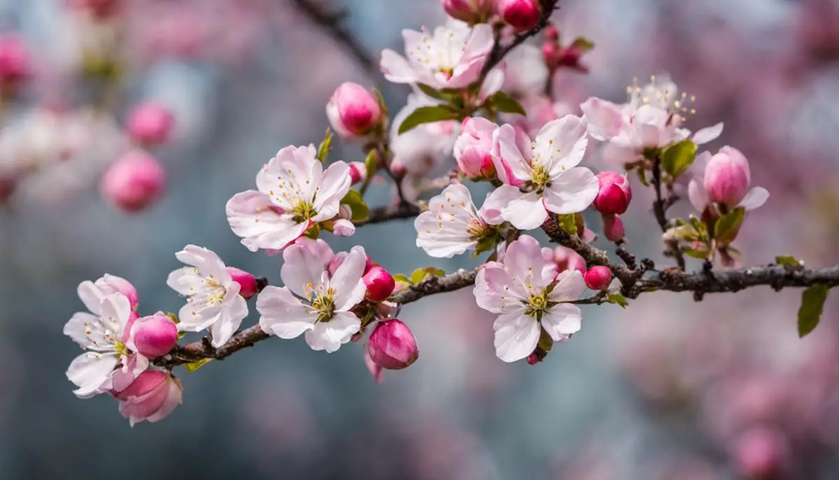 Apple blossoms in full bloom, with pink and white petals creating a beautiful sight for nature lovers