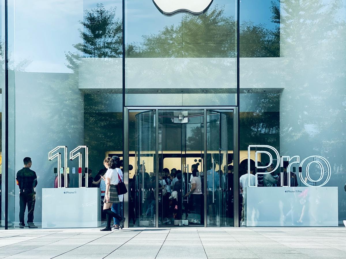 A sleek Apple Store interior showcasing premium products and excellent customer service