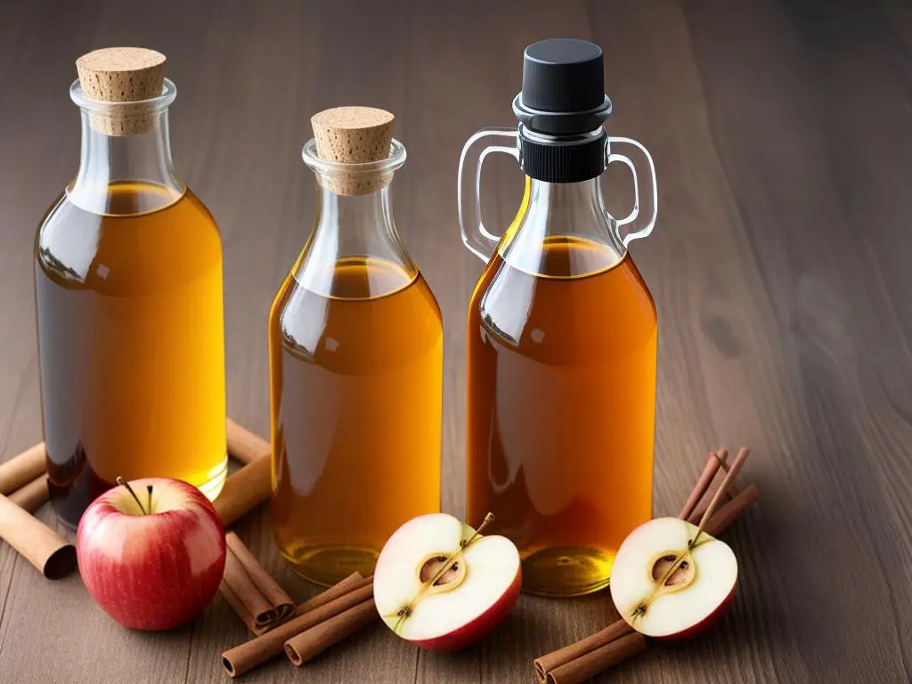 Image of a bottle of apple cider vinegar with a background of vibrant, healthy hair