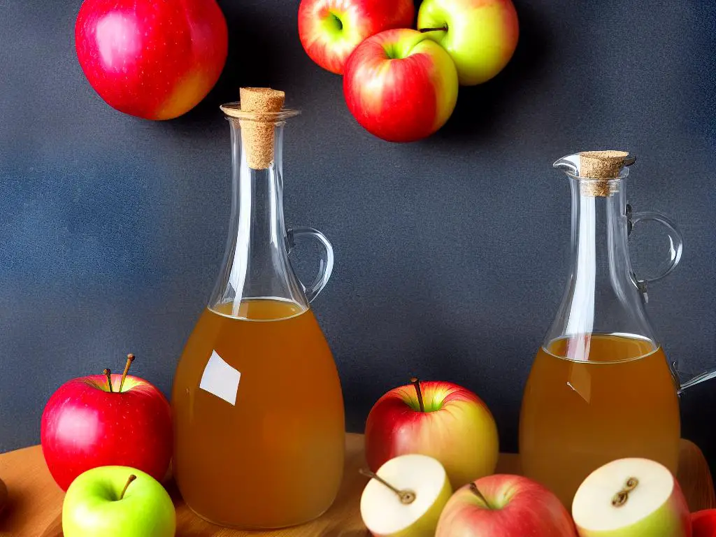 A picture of apple cider vinegar in a glass bottle with a wooden spoon in front of a bowl of fresh apples. Apple cider vinegar is a popular natural health supplement that has been attributed to a variety of health benefits. Many people claim that it can aid in weight loss, improve digestion, and help control blood sugar levels.