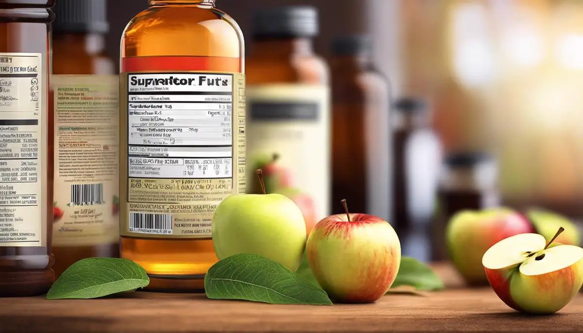 A bottle of apple cider vinegar pills, showing the pills and the product label.