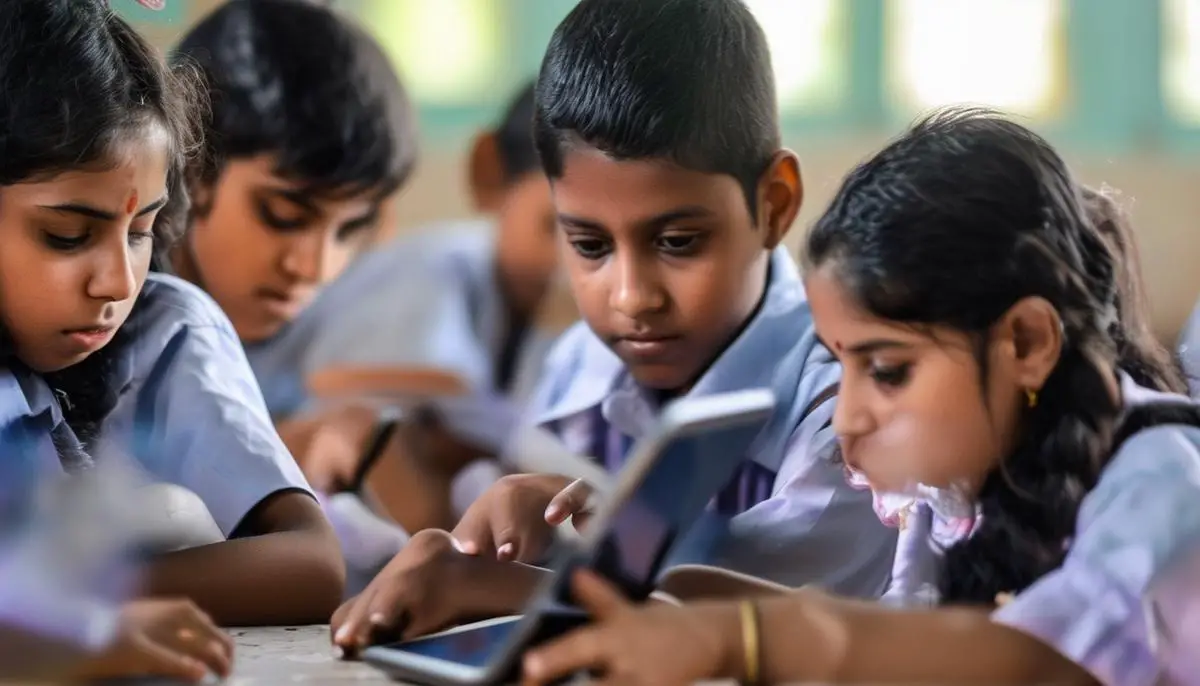 Students in an underprivileged school using Apple devices for interactive learning