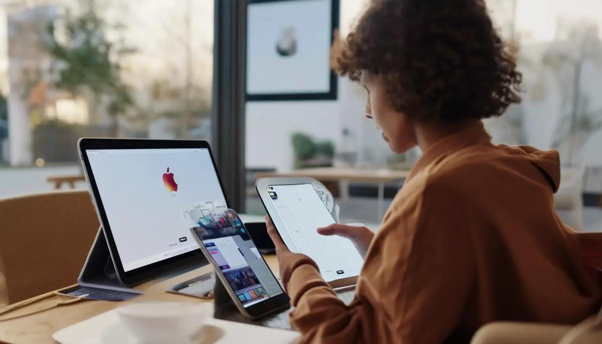 Person seamlessly using multiple Apple devices in daily life