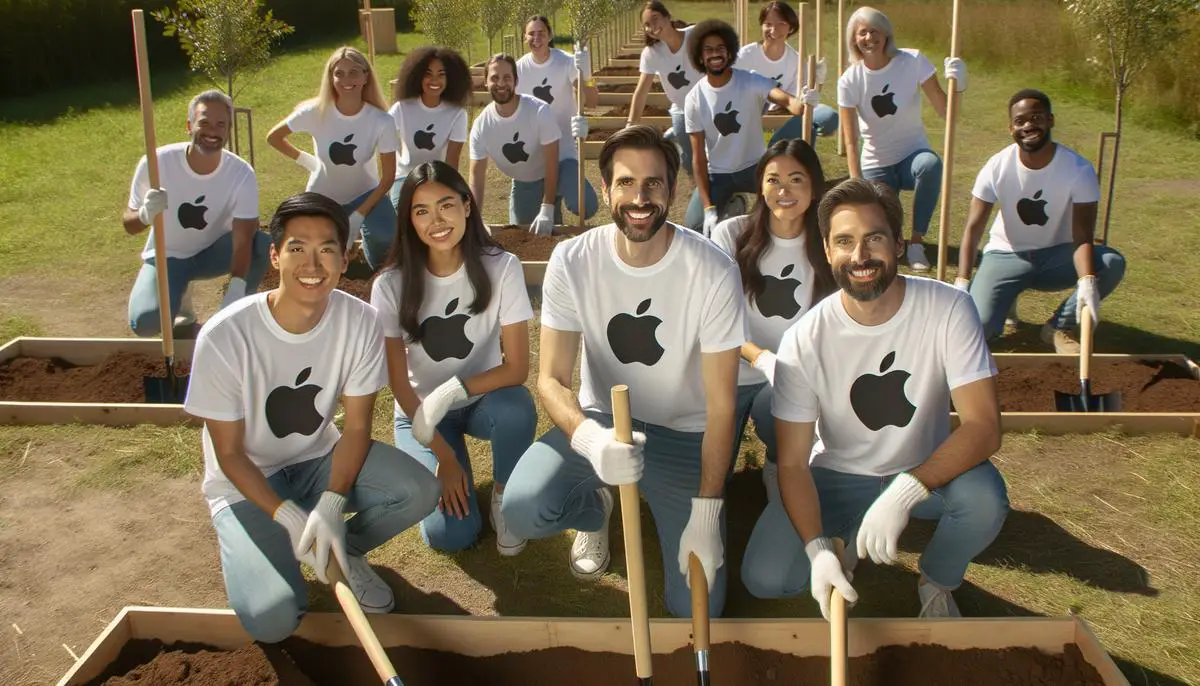 Apple employees volunteering in a community service project