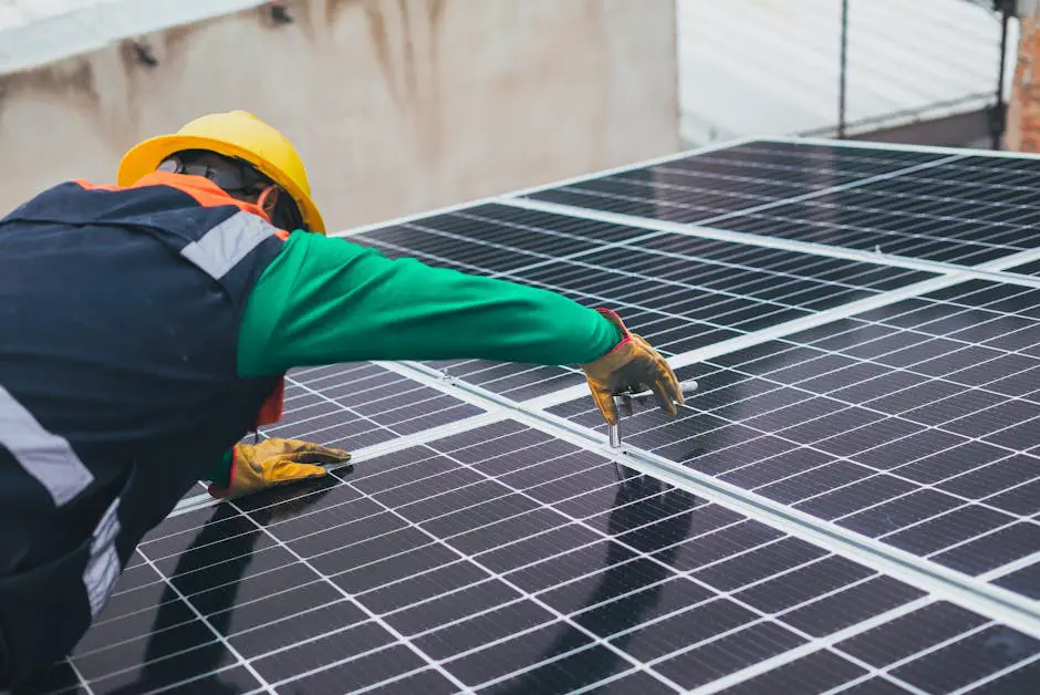 A collage of Apple's sustainability initiatives including solar farms, water conservation, and recycling robots