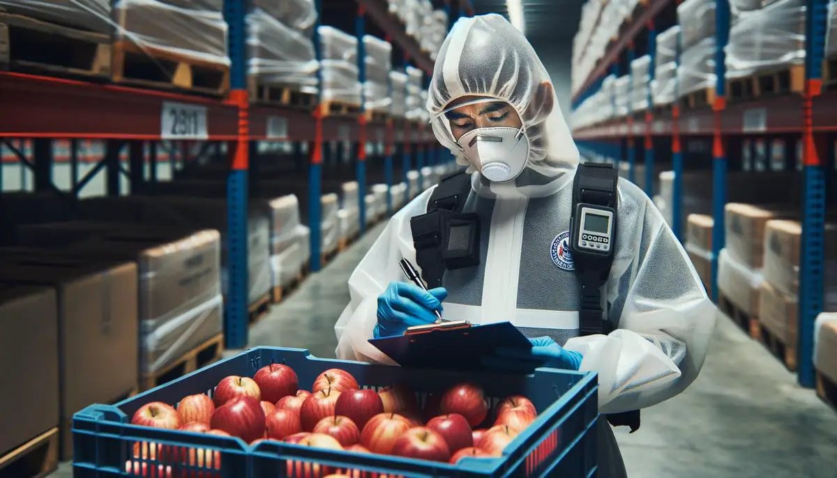 Biosecurity officer inspecting imported apples