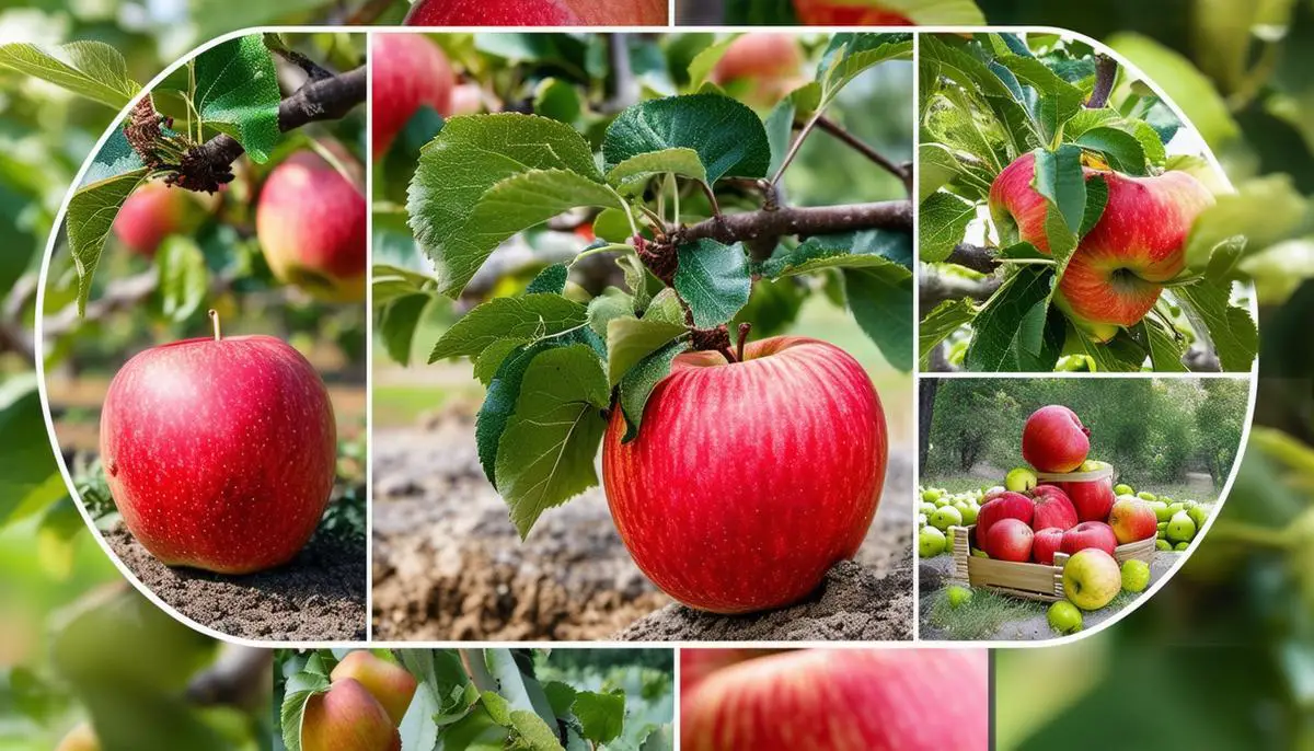 Collage of apple industry support services including nursery, pest control, and marketing