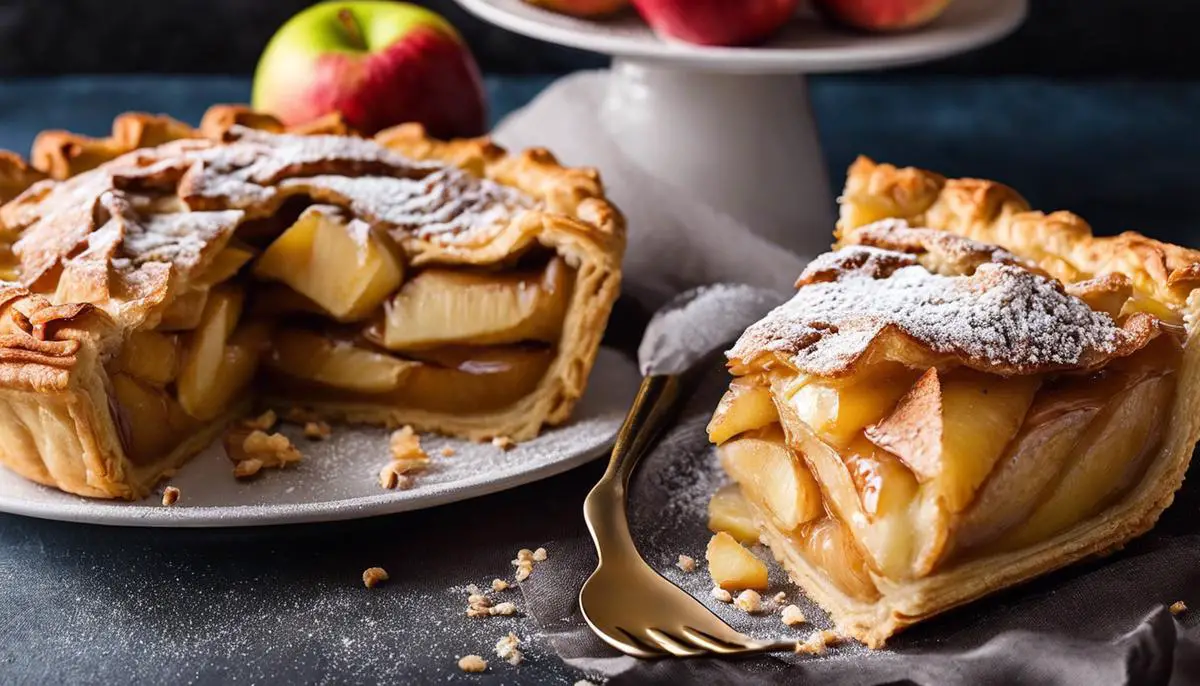 Delicious puff pastry apple pie with golden, flaky crust and spiced apple filling.