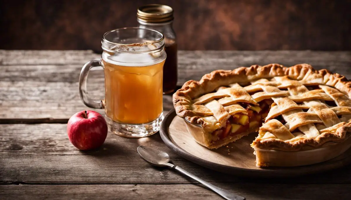 Image of a homemade apple pie and a glass of moonshine, representing the combination of flavors discussed in the text.