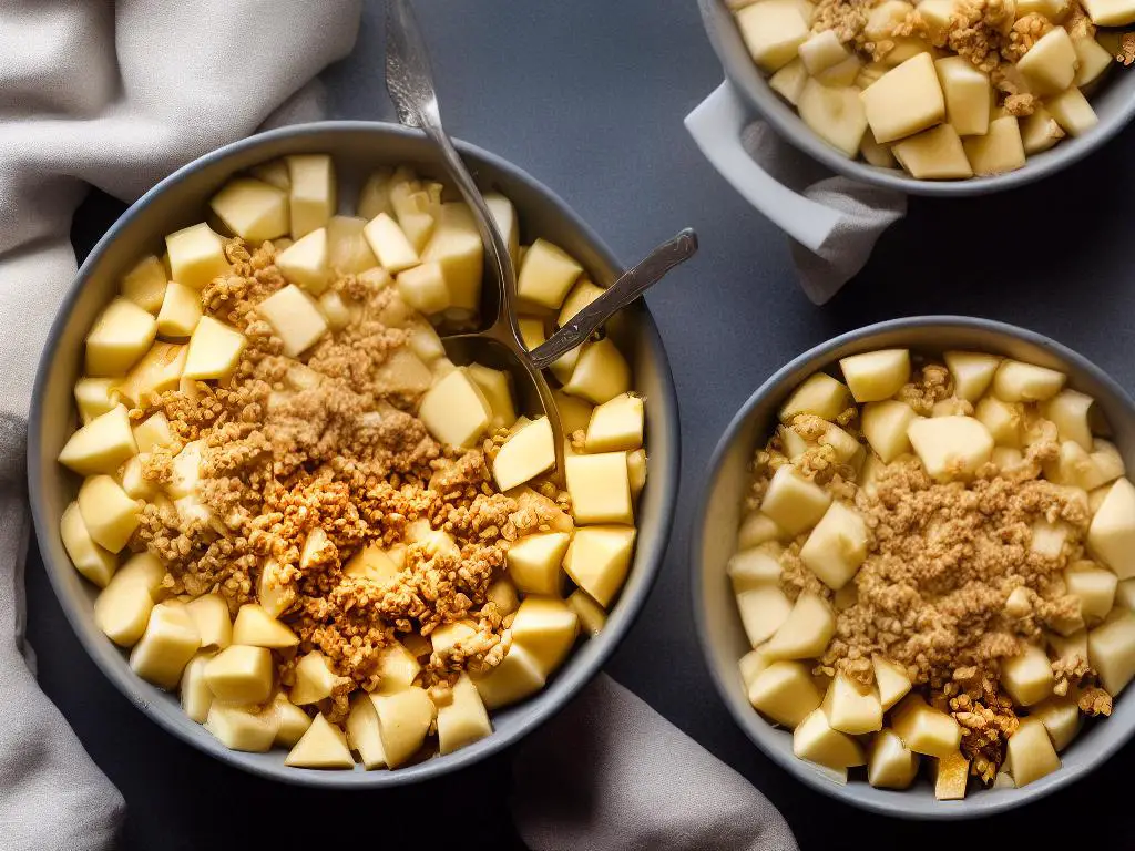 A bowl of apple pie filling ready to be frozen and stored.