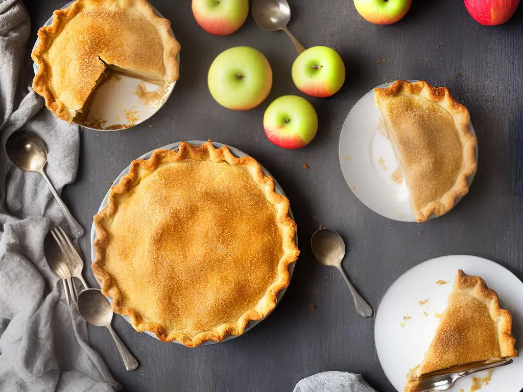 A delicious apple pie with a golden crust and bubbling filling.