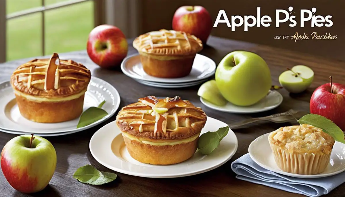 A vibrant image showcasing a variety of apple dishes, including apple pies, apple chips, apple pancakes, and apple muffins.