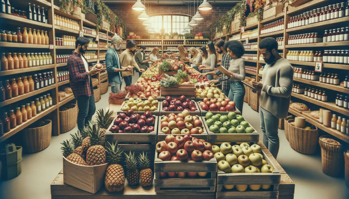 An attractive retail display of various apple varieties and apple products in a grocery store