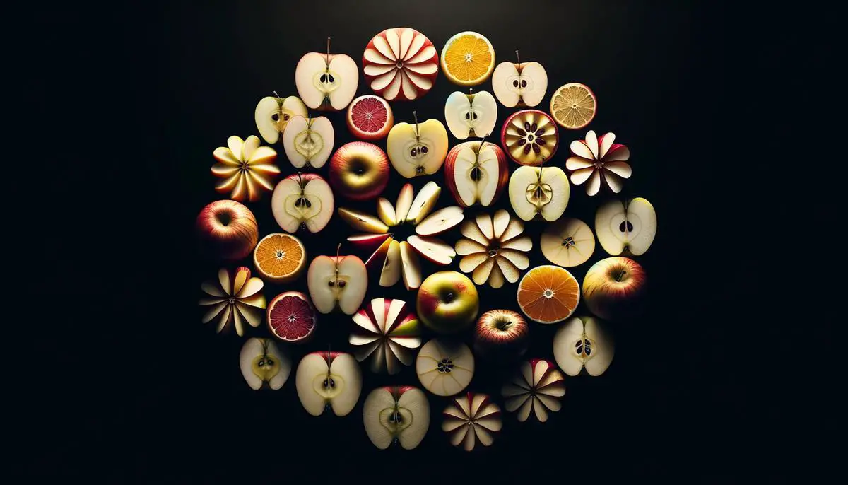 A visually appealing display showcasing the sensory attributes of different apple varieties