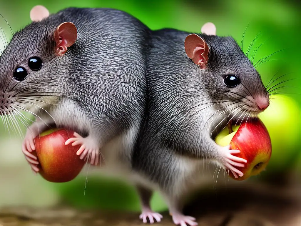 A small slice of apple appropriate for rats as a snack.