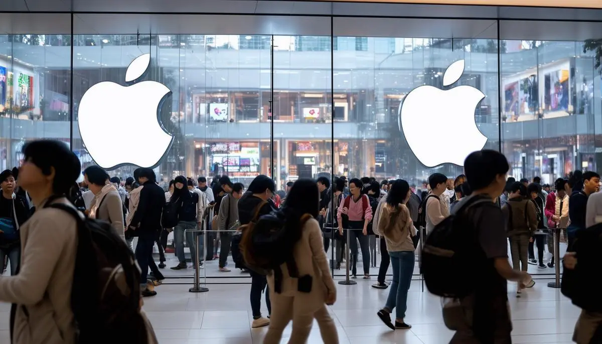 Busy Apple Store in Shanghai with Chinese customers