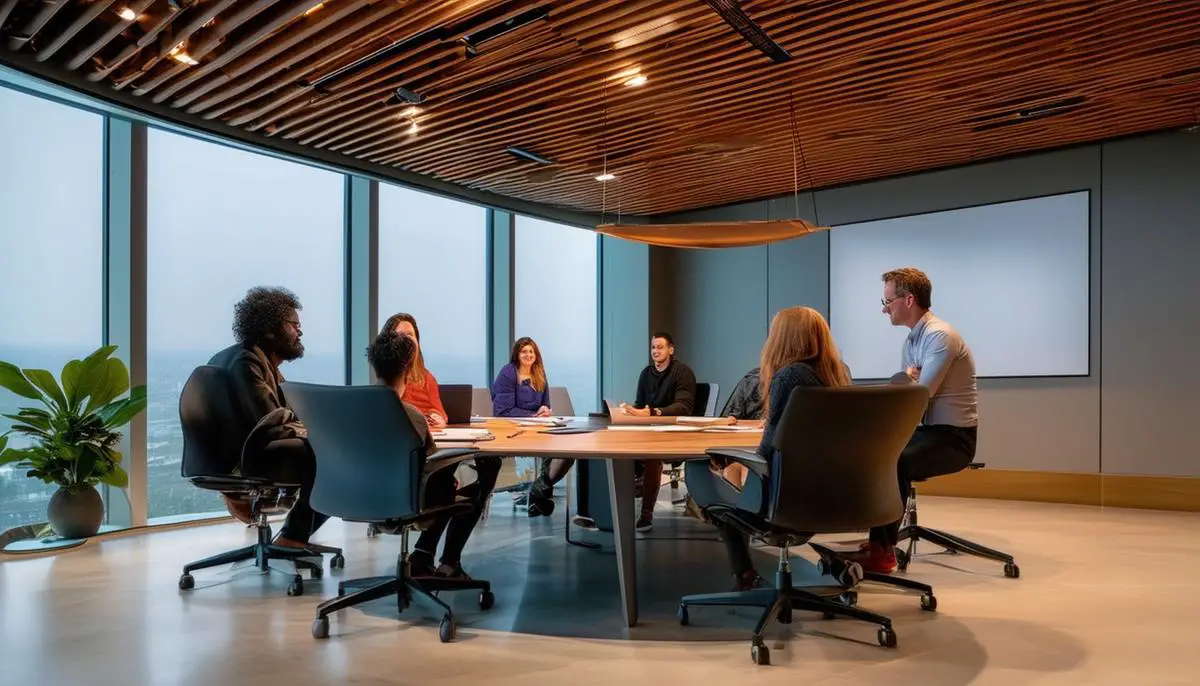 Representatives from Apple, Disney, and Nike collaborating in a modern meeting room