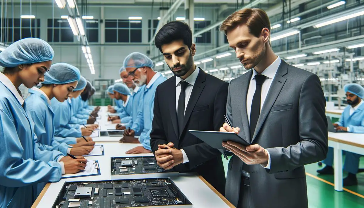 Apple inspectors conducting a thorough audit in a supplier factory