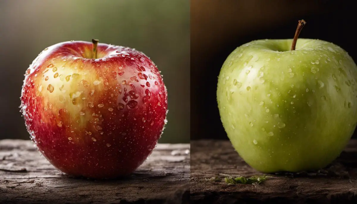 An image showing an apple transforming from crisp to mushy, depicting the natural change in texture.