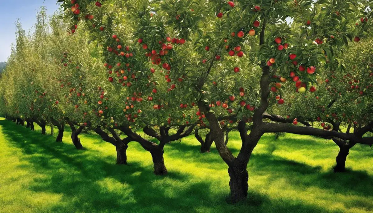 Image of different heights of apple trees, showcasing the variety in sizes.