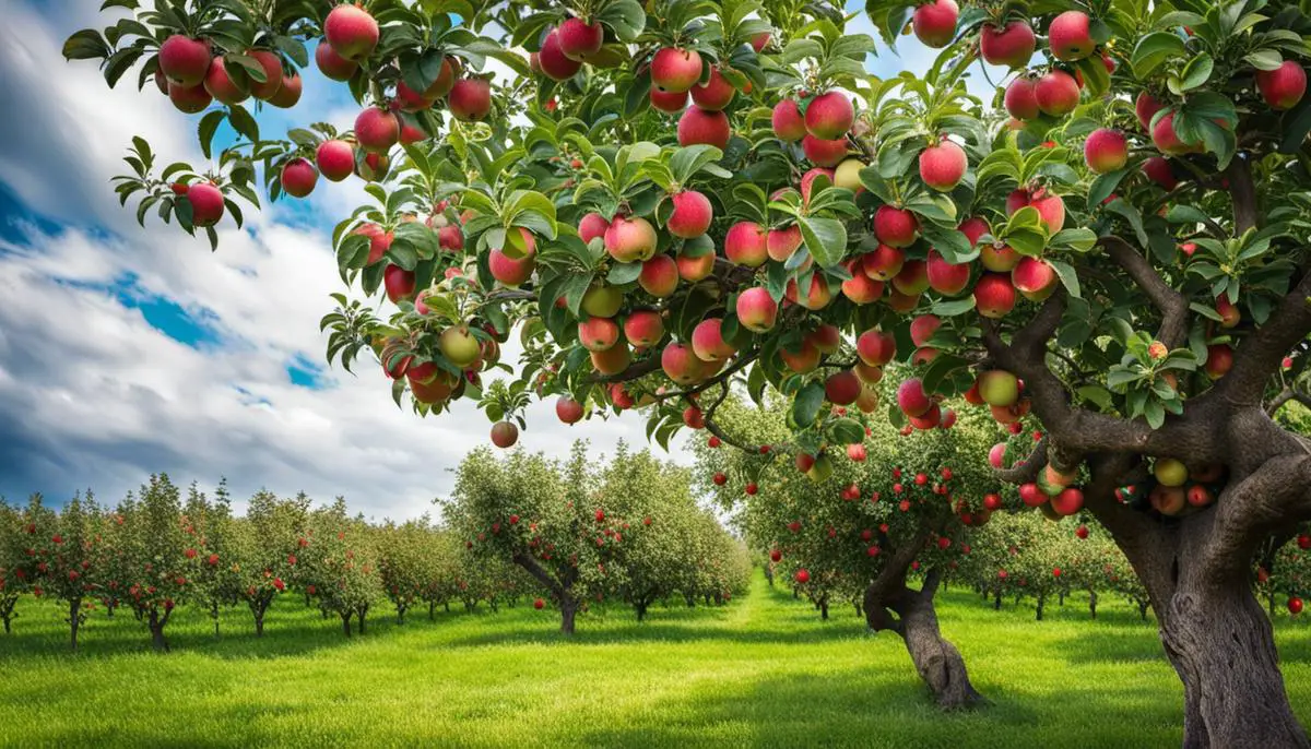 Apple tree with ripe apples ready for harvest