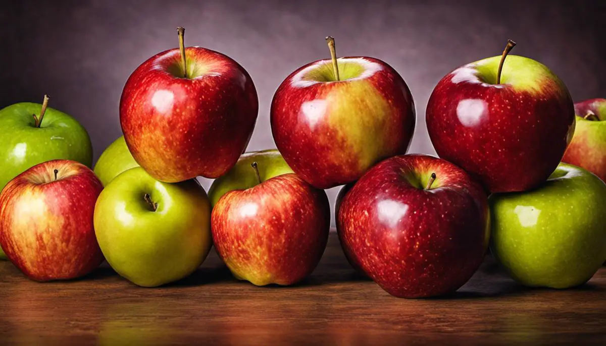 Different apple varieties displayed together in a single image. It showcases their distinctive colors and shapes.