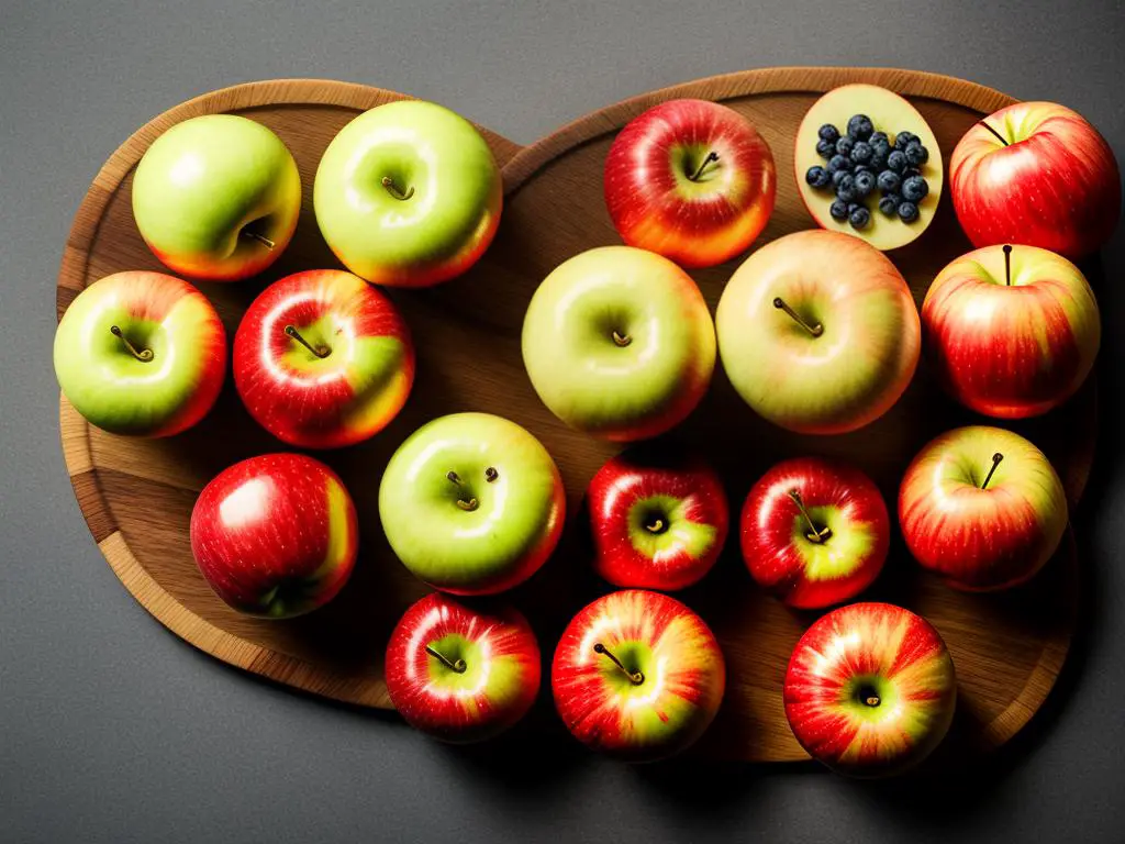Various apple varieties displayed in a visually appealing arrangement