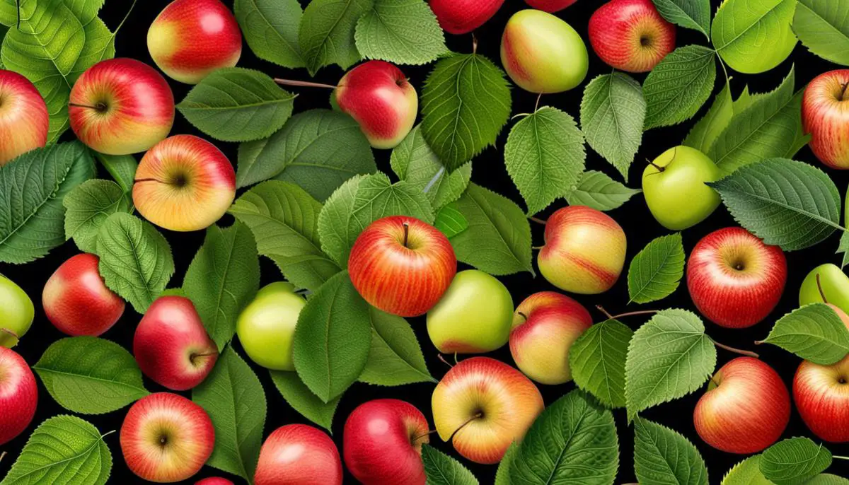 Image depicting various apple tree leaves for identification purposes.