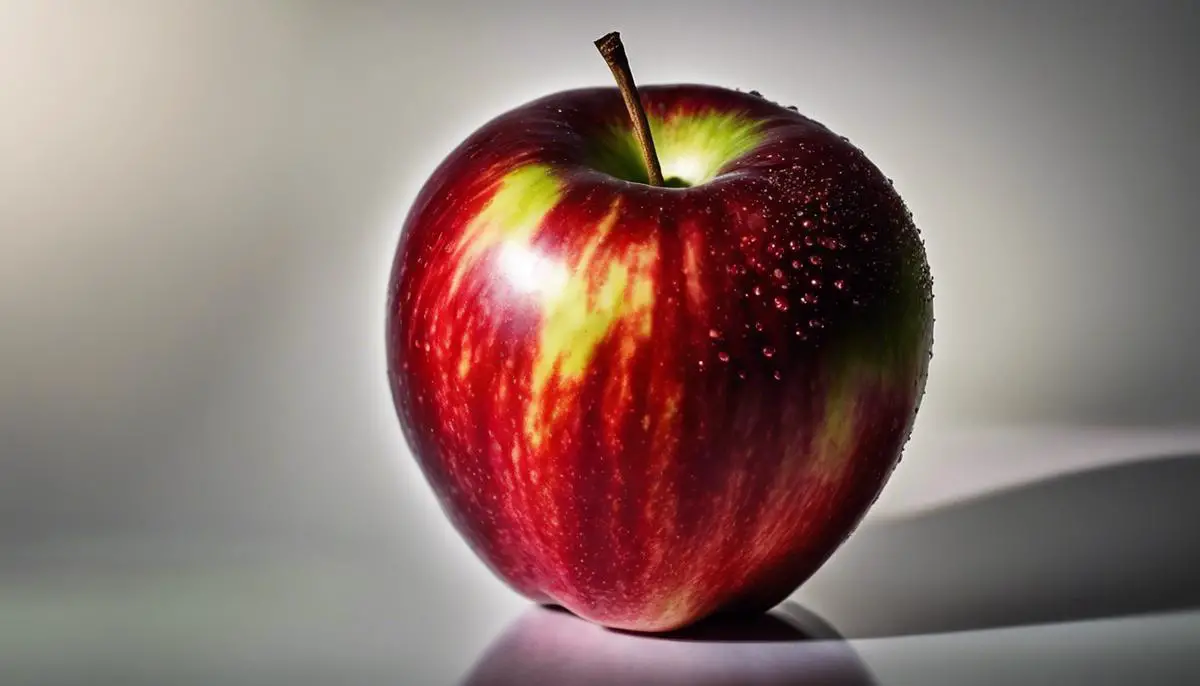 A close-up image of a red and green apple, representing the concept of apples as an elixir of health.