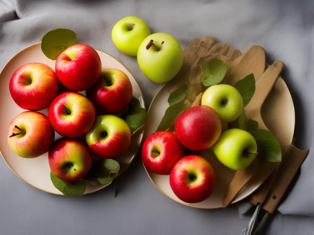 An image of apples on a plate. Apples are shown to be very rich in nutrients like vitamins, minerals, and fiber.