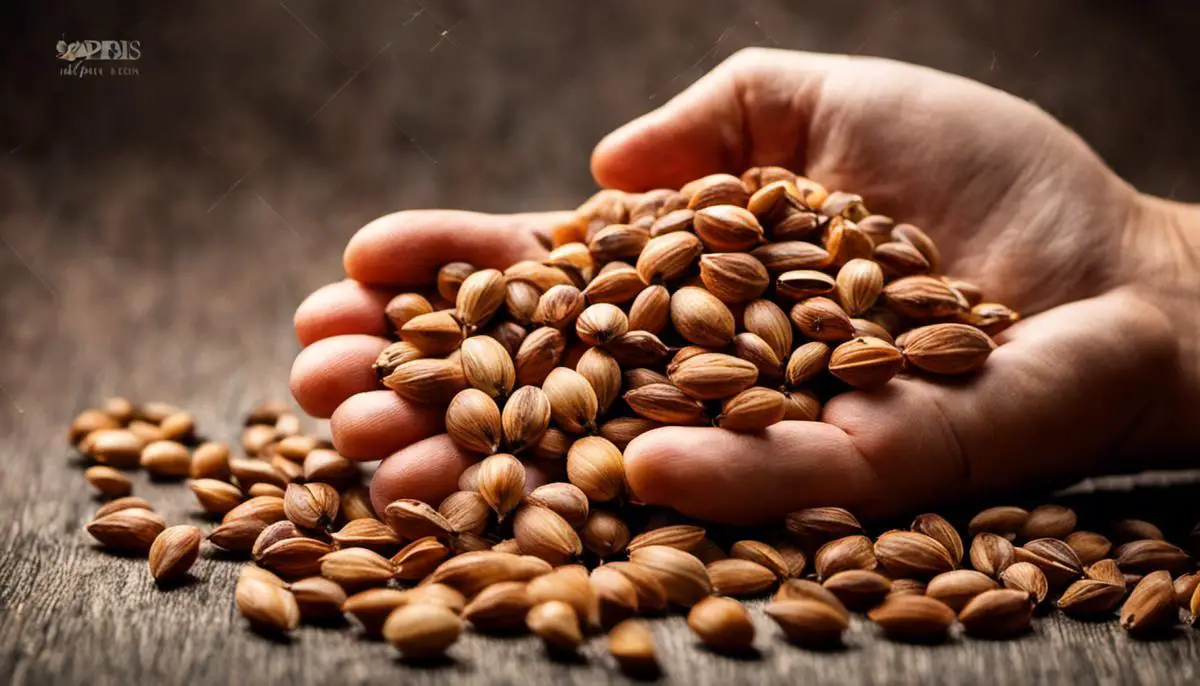 Image of apple seeds grouped together in a hand for planting