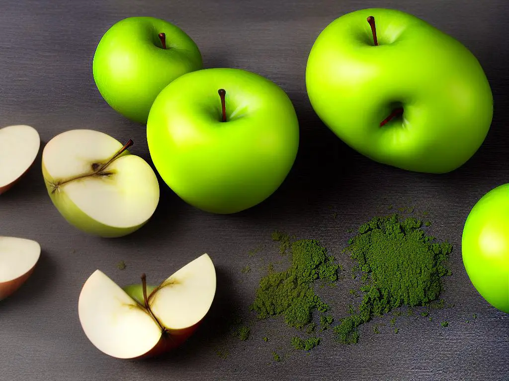 A picture of an apple cut open showing moldy parts. The mold is in green and black color. It is important to avoid eating moldy apples to prevent health complications.