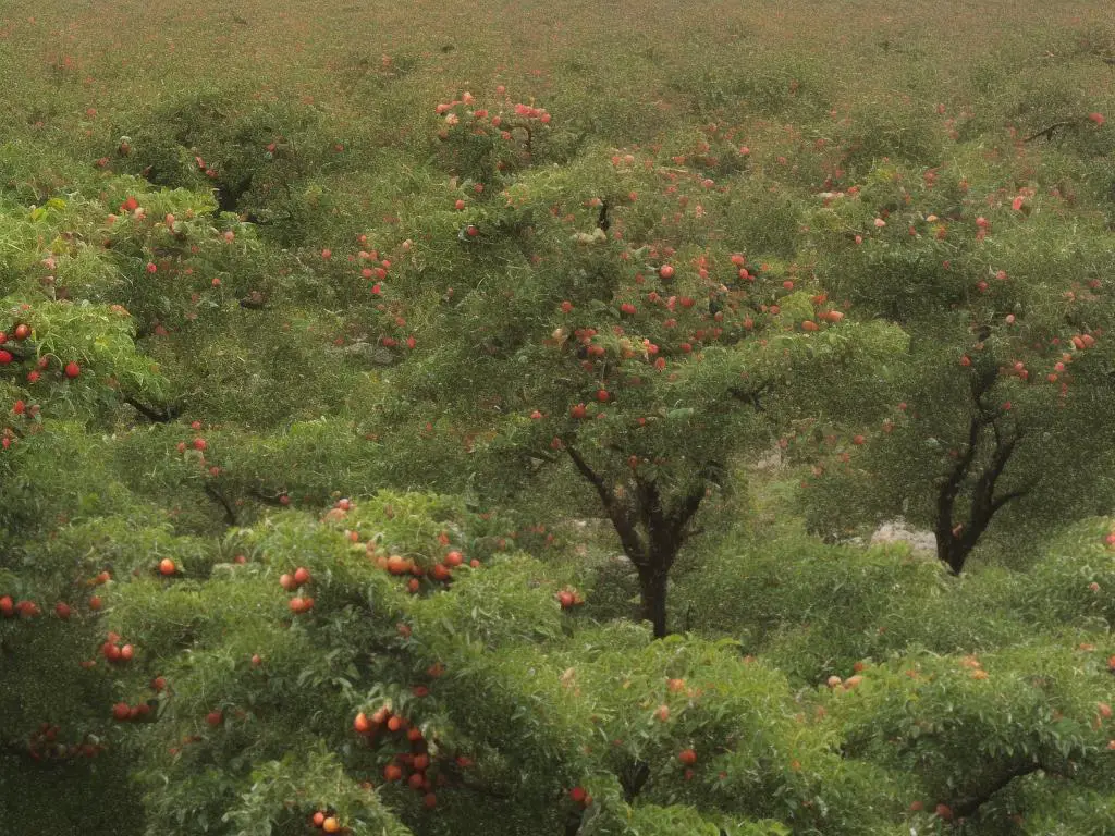 A photo of Aztec Fuji apples growing on a tree