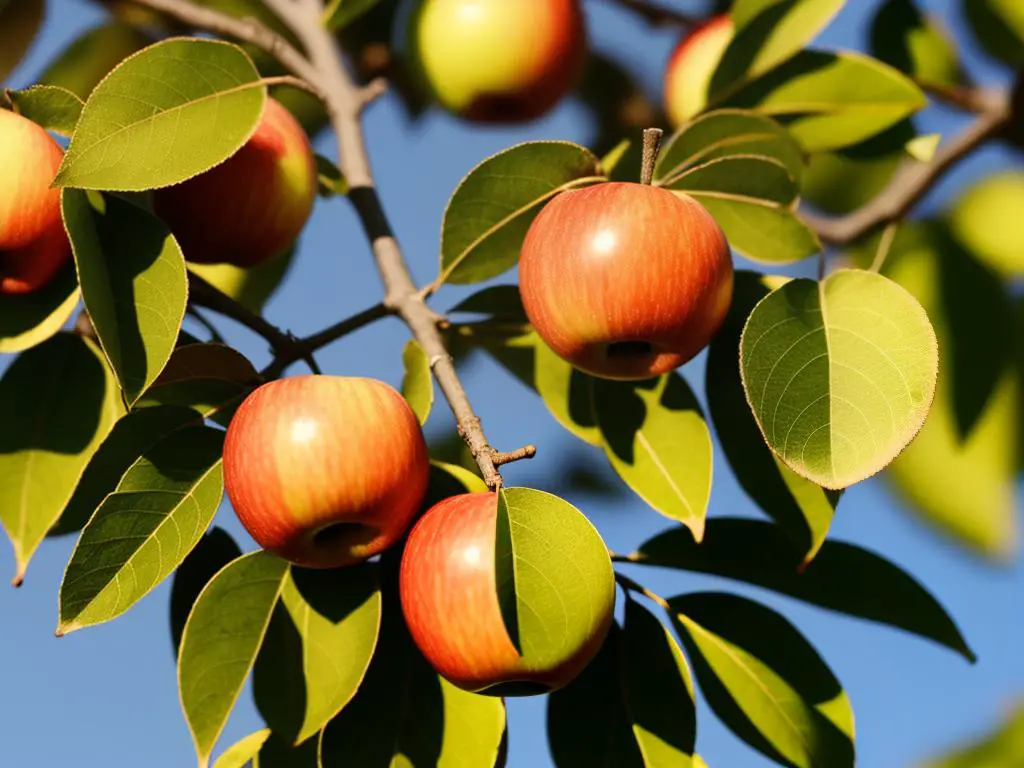 An image showing orange spots on apple tree leaves