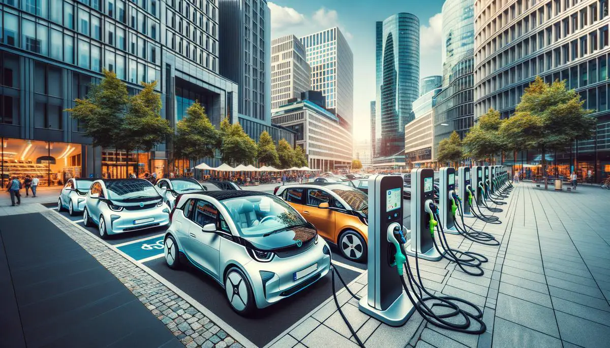 Photo of electric vehicles charging on a street in a Chinese city