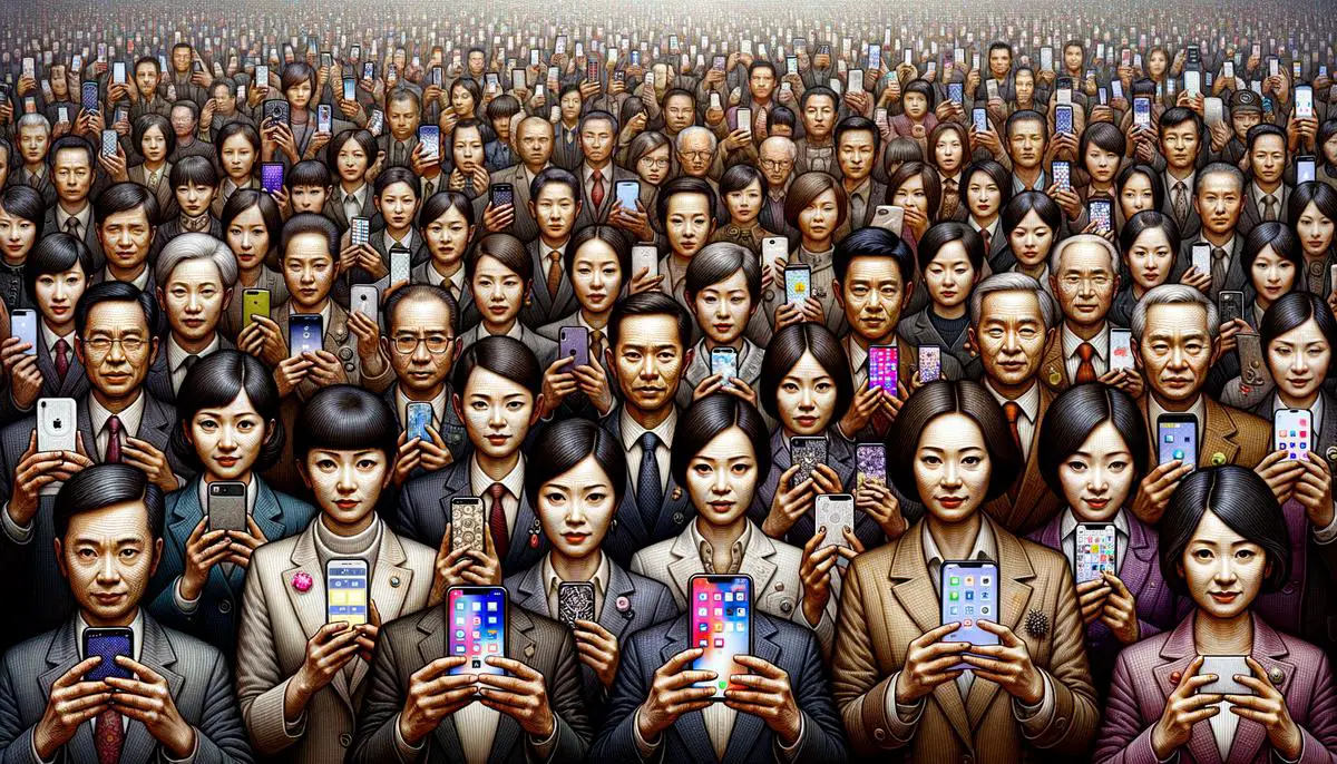 Chinese government employees with various smartphone brands